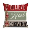 Housse de coussin de Noël avec motif voiture vintage et texte sur lin - 45x45 cm / Style Rayures Believe Noel (23YM138-4)