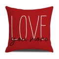 Close-up of red LOVE you more printed linen pillowcase with modern lettering detail - Red Love You More (YMV22-6)