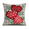 Detail of Valentine's heart pattern cushion cover with red hearts on checkered fabric - Grey Plaid Hearts Petals (YMV22-8)