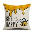Dettaglio della federa in lino con stampa Bee Happy e illustrazione di api e miele - Miele Gocciolante Bee Happy (YMS1-1)