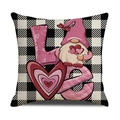 Buffalo check plaid Valentine's Day pillow cover with pink gnome and LOVE heart print - Gnome Love Letter Style (YMV26-1)