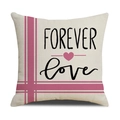 Detail of square pillowcase with pink hearts and black FOREVER love handwritten text - Pink Stripe Heart Style (YMV26-2)