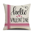 Detail of hello VALENTINE cotton linen pillow cover with pink hearts and cross patterns - Holiday Greeting Letter Style (YMV26-3)
