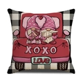 Detail of Valentine's pillow case showing gnome couple on truck with fabric texture - Pink Truck Gnome Style (YMV26-4)