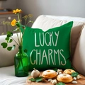 St. Patrick's Day green pillow cover with Lucky Charms print on white sofa decor - Green Lucky Charms Style (YMP5-2)