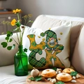 LUCK design St. Patrick's Day linen pillowcase with gnome and shamrock on white sofa - Beige Lucky Gnome Style (YMP5-4)