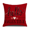 Federa rossa in lino per San Valentino con stampa hello VALENTINE e dettaglio cuore - 45x45cm / Stampa Testo Hello Valentine (YMV24-1)