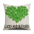 Linen lucky clover heart cushion cover with Lucky and Blessed text for St. Patrick's Day - Lucky Clover Pattern (YMP7-3)