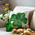 Square clover throw pillow with green watercolor print on beige canvas sofa decor - 45x45 / Watercolor Single Clover (YMP3-1)
