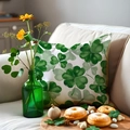 Square throw pillow featuring green watercolor clover print on white sofa cushion - 45x45 / Realistic Clover Print (YMP3-4)