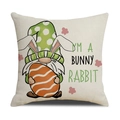 Detail of linen Easter pillow cover featuring a cute gnome and bunny rabbit design - 45cmx45cm / Gnome with Egg Style (YME2-1)