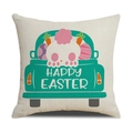 Detalle de funda de cojín de lino con camión de Pascua y texto Happy Easter - 45*45cm (Solo funda de almohada) / Estilo Camión Happy Easter(YME3-2)