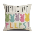 Funda de cojín de lino de Pascua con siluetas de conejos coloridos y texto Hello My Peeps - 45*45cm (Solo funda de almohada) / Estilo Silueta de Conejo Colorida(YME3-3)