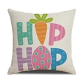 Detalle de funda de cojín de Pascua en lino con letras HOP HOP y huevos de colores - 45*45cm (Solo funda de almohada) / Estilo Huevos de Pascua Zanahorias(YME3-4)