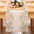 Linen texture detail of a Happy New Year table runner with colorful fireworks patterns - Beige Colorful Fireworks Starburst Style (24ZQ12-16)