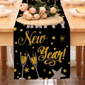 Detail of Happy New Year table runner with gold glitter dots and champagne graphics - Black Gold and Silver Fireworks Style (24ZQ12-14)