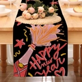 Λεπτομέρεια λινός διάδρομος τραπεζιού Happy New Year με σαμπάνια σε μαύρο ύφασμα - Στυλ Μαύρη Σαμπάνια Happy New Year (24ZQ12-2)