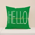 Green St. Patrick's Day linen pillowcase with white HELLO and gold merci typography - Green Hello Text (ST018-3)