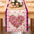 Detail des Valentinstag Tischläufers mit Blumenherzmuster und rosa Karomuster Rand - Rose Herz Farbblock