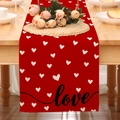 Roter Tischläufer zum Valentinstag mit weißen Herzen und schwarzem Love-Schriftzug - Rot Weiß Herz Liebe
