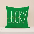 Green St. Patrick's Day pillow case with white Lucky Charms text and linen texture - Green Lucky Charms Text (ST018-2)