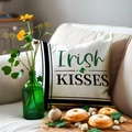 Housse de coussin en lin Saint-Patrick avec texte Irish KISSES et motif chapeau - Style Irish Kisses / 45*45cm (Housse Uniquement)