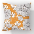 Ingwerorange Hasen-Kissenhülle mit schwarzen Linienblumen und Vintage-Struktur-Finish - Orangefarbene Große Blume (YM40-4)