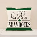 Linen St. Patrick's Day pillow cover featuring hello SHAMROCKS text and green clover - ST019-2 Off-White Hello