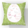 Green Easter throw pillow with Happy Easter text and colorful butterfly prints - Green Butterfly Egg (YM40-8)