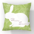 Green Easter pillow case with white bunny silhouette and Happy Easter print design - Green Bunny (YM40-5)