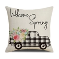 Dettaglio texture lino della fodera per cuscino con stampa camion di fiori primaverili - Yme14-1 / Lenzuolo Di Lino 45*45 (imbottitura Del Cuscino Non Inclusa)