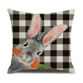 Detail of linen pillowcase with black buffalo plaid and cute bunny eating a carrot - Buffalo Plaid Rabbit With Carrot Style (YME6-1)