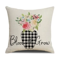 Fodera per cuscino quadrata in lino con stampa floreale e vaso a scacchi su sfondo bianco - Yme14-4 / Lenzuolo Di Lino 45*45 (imbottitura Del Cuscino Non Inclusa)