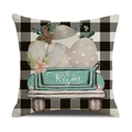 Easter truck pillow cover with buffalo plaid pattern and He Is Risen quote - Vintage Truck With Easter Eggs Style (YME7-4)