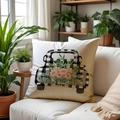Frühlings-Kissenbezug aus Leinen mit kariertem LKW und Blumen auf einem weißen Sofa - Einseitiger Druck Ohne Inlay / Karierter Lastwagen Mit Blumen Stil (SPP012-3)