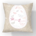 Linen Easter pillow cover with colorful eggs and Happy Easter lettering design - Beige Butterfly Egg (YM40-11)