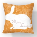 Orange Easter bunny throw pillow cover with Happy Easter print and white floral texture - Orange Bunny (YM40-1)