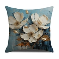 Funda de cojín moderna con estampado floral de pintura al óleo y toques dorados - Tres flores blancas textura artística (YMC1-4) / 45*45cm (Solo funda de almohada)