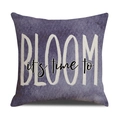 Macro detail of lavender watercolor blooming typography on square linen pillow cover - 45x45cm / Bloom Slogan Dark Purple Style (YMS19-3)
