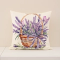 Lavendel-Blumenkorb-Druck Kissenhülle auf Leinenstrukturgewebe für Sofa-Deko - Lavendel-Blumenkorb-Stil (YMS12-1) / 45x45cm (Nur Bezug)