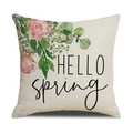 Gedetailleerde textuur van linnen kussenhoes met aquarel bloemen en HELLO spring tekst - 45x45 cm / Bloem Letter Stijl (YMS21-1)
