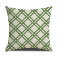 Gedetailleerde macro-opname van groen ruitpatroon op de linnen kussensloop - 45x45 cm / Groen Wit Diamantrooster (YMS21-2)