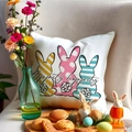 Easter bunny linen pillow cover with Hippity Hoppity text for festive home sofa decor - Triple Pattern Bunny (YME4-3)
