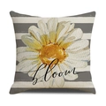 Dettaglio copricuscino con stampa a margherita e scritta bloom su trama a righe - Stile Righe Bloom (YMS23-2)