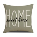Detail of olive green cotton linen cushion cover with HOME sweet home letter print - HOME Letter Style (YMS24-1)