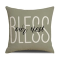 Sage green linen pillow cover with BLESS our nest print for sofa and home decor - BLESS Letter Style (YMS24-4)