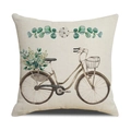 Sofakissenbezug mit Blumenprint, Vintage-Fahrrad und Eukalyptus auf Leinenstoff - Vintage Fahrrad Blumen Stil (YMS25-2)
