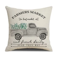 Detailansicht Kissenbezug aus Baumwollleinen mit Vintage-Truck- und Eukalyptusdruck - Vintage Farm LKW Stil (YMS25-3)