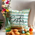 Funda de cojín de Felices Pascuas con rayas verdes y lentejuelas doradas para sofá - 45x45CM (Sin Relleno) / Estilo Rayas Happy Easter (YME9-3)