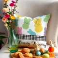 Easter decorative pillow case with bunny pattern and Hunny Bunny text on white sofa - Yme8-1 / 45*45 Linen (pillow Insert Not Included)